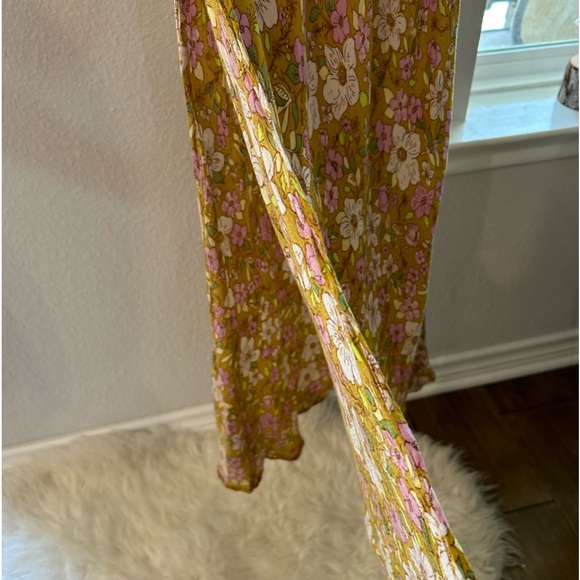 Free People All I wanted mustard yellow floral lace slip dress small - Picture 8 of 11